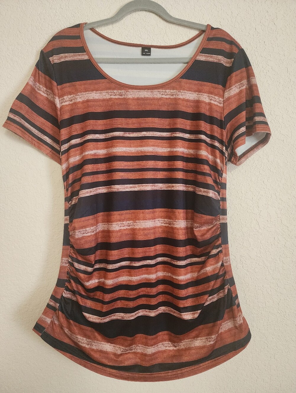 Brown Striped Round-Neck Short-Sleeved T-Shirt